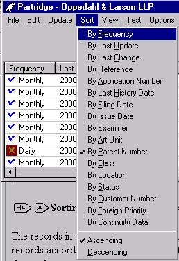 "sort" menu